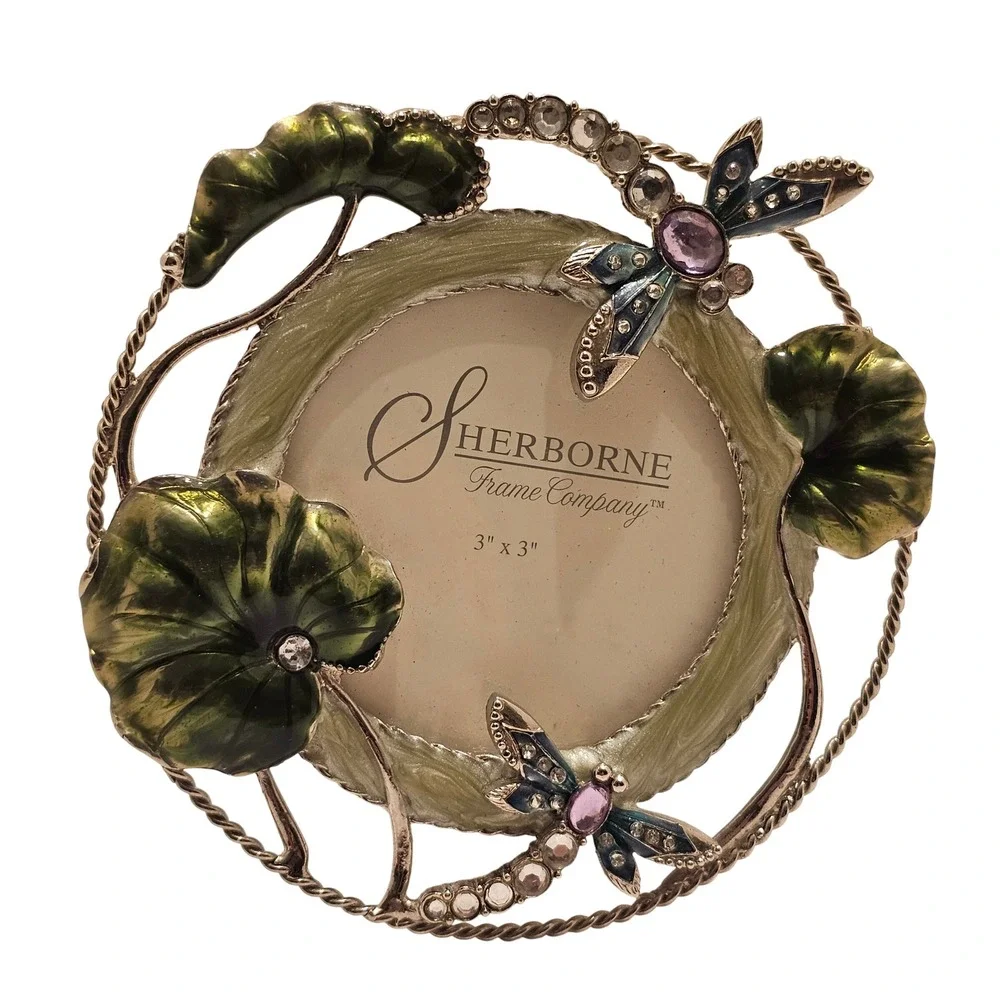 Sherborne Frame Company Jeweled Dragonfly Lily Pad Round 3x3 Picture Frame
